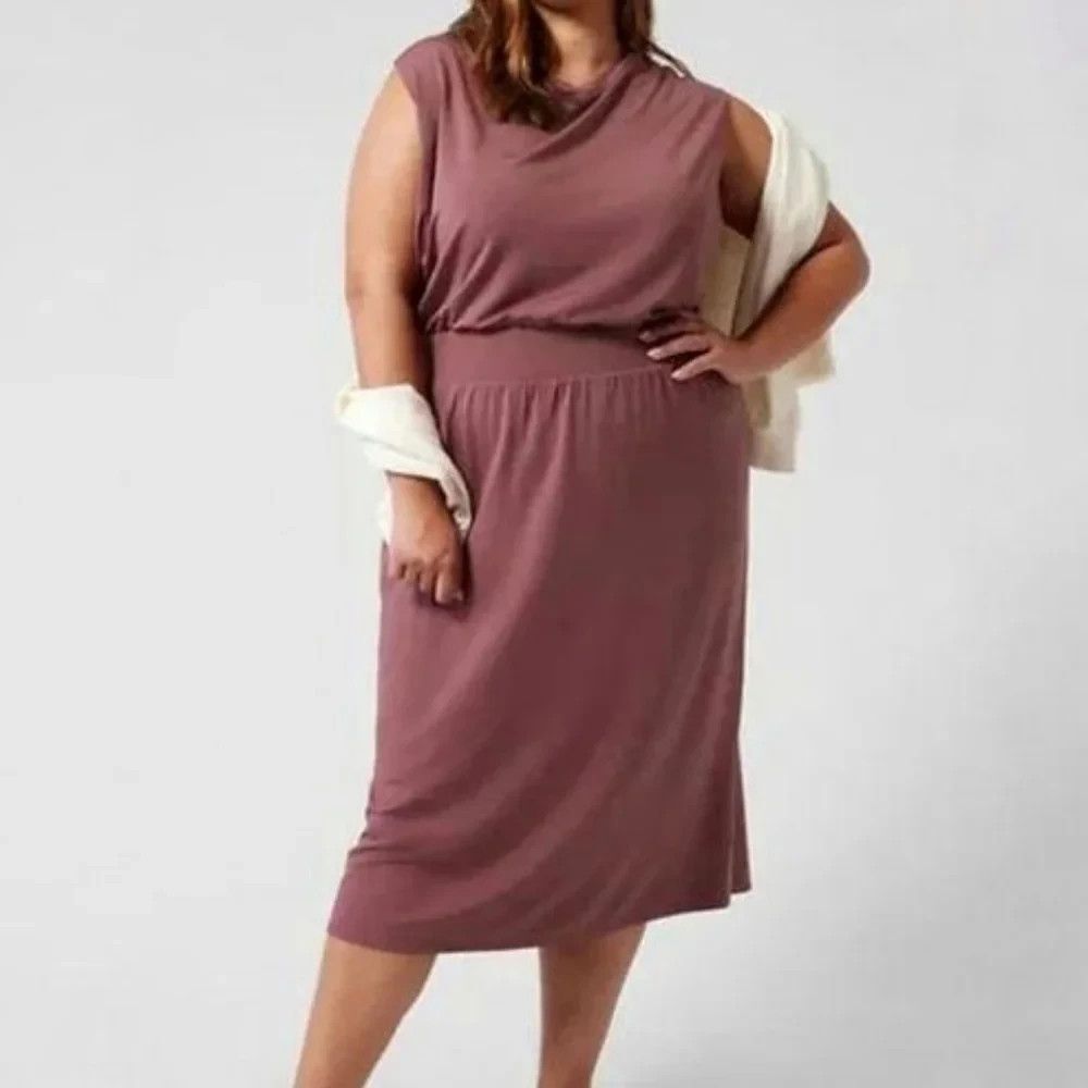 Athleta Santorini  Plus 1X Cinch Dress Tawny Rose Pink Jersey Knit Sleeveless